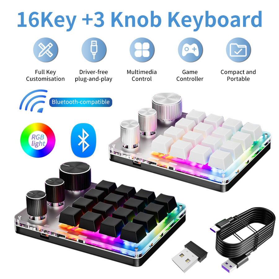 Gaming Keyboard Mini - Wireless Bluetooth Programming Macro Custom 16Key