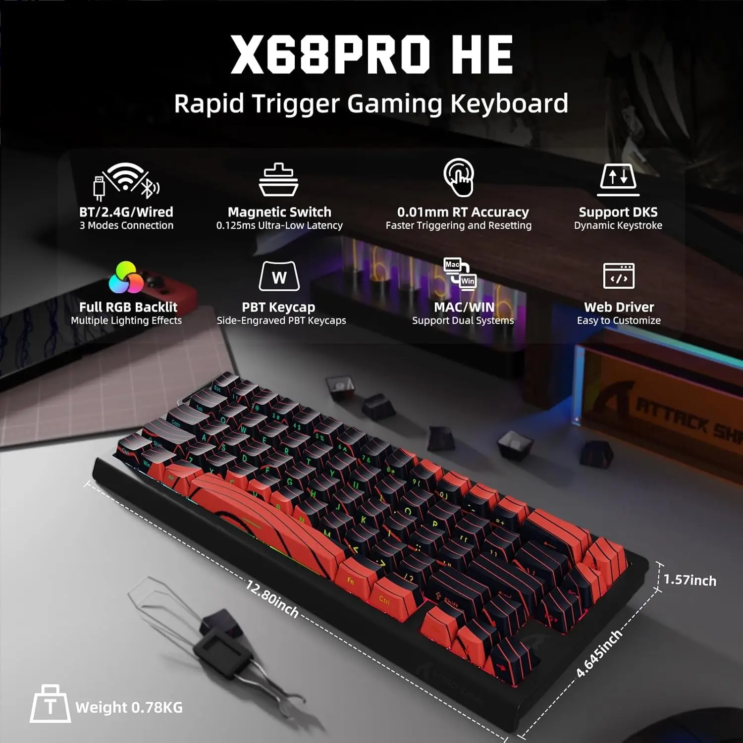 ATTACK SHARK X68 PRO HE Wirele - Gaming Keyboard Hot Swappable recension och pris