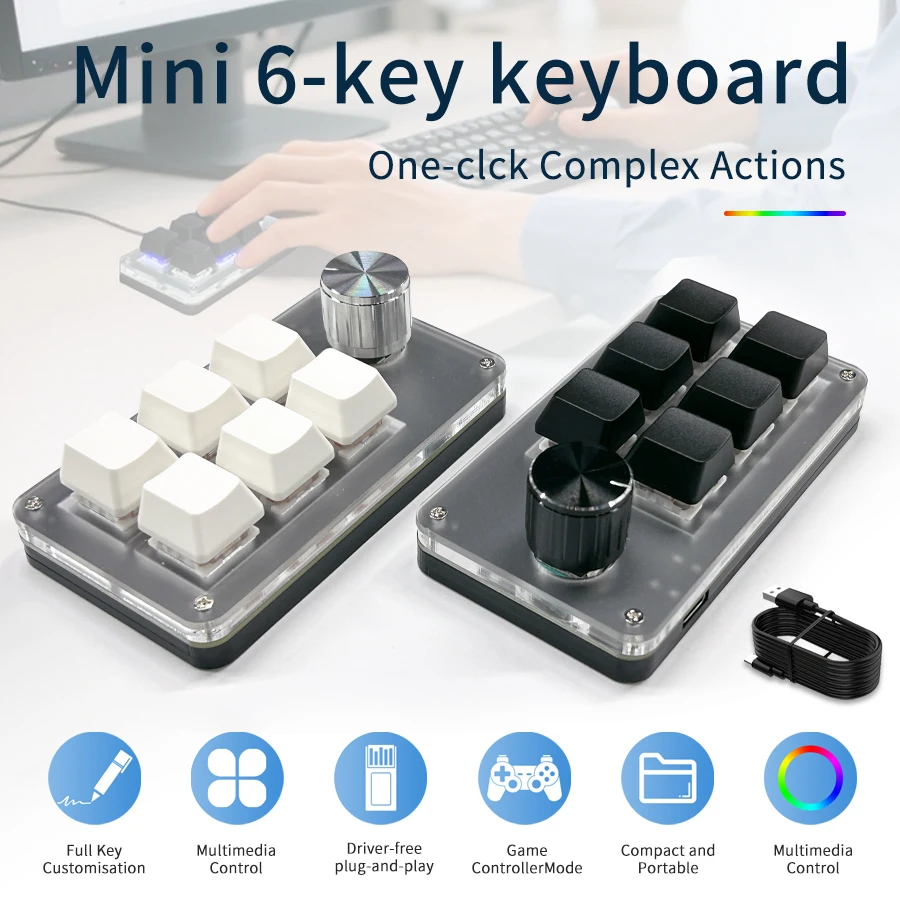 RGB 6 Keys 1 Knob Custom Wired - Gaming Keyboard Hot Swappable recension och pris